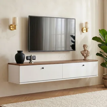 TV-taso Nordure Ligne (140 x 25 x 25 cm) Atlantin mänty valkoinen - Atlantin mänty ja valkoinen - Huonekalut - TV- & Mediakalusteet - Tv taso & Mediataso