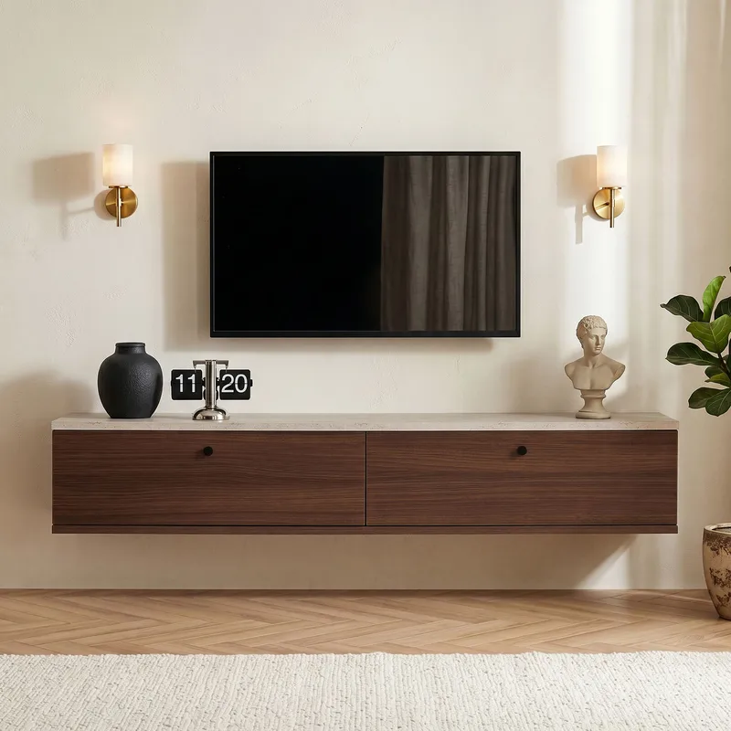 TV-taso Nordure Ligne (140 x 25 x 25 cm) Travertiini pähkinäpuu - Travertiini ja pähkinä - Huonekalut - TV- & Mediakalusteet - TV-hyllyt