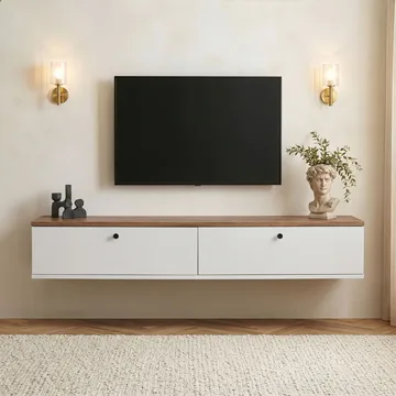 TV-taso Nordure Ligne (160 x 25 x 25 cm) Atlantin mänty valkoinen - Atlantin mänty ja valkoinen - Huonekalut - TV- & Mediakalusteet - Tv taso & Mediataso