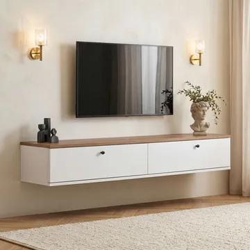 TV-taso Nordure Ligne (160 x 25 x 25 cm) Atlantin mänty valkoinen - Atlantin mänty ja valkoinen - Huonekalut - TV- & Mediakalusteet - Tv taso & Mediataso