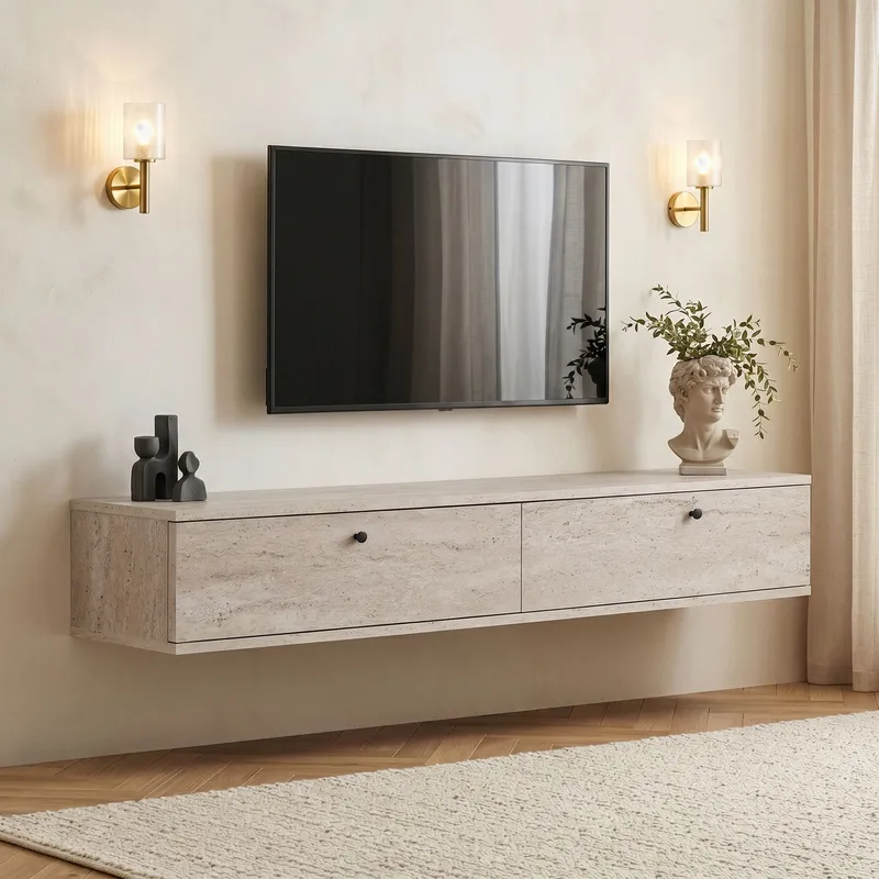 TV-taso Nordure Ligne (160 x 25 x 25 cm) Travertiini, Travertiini