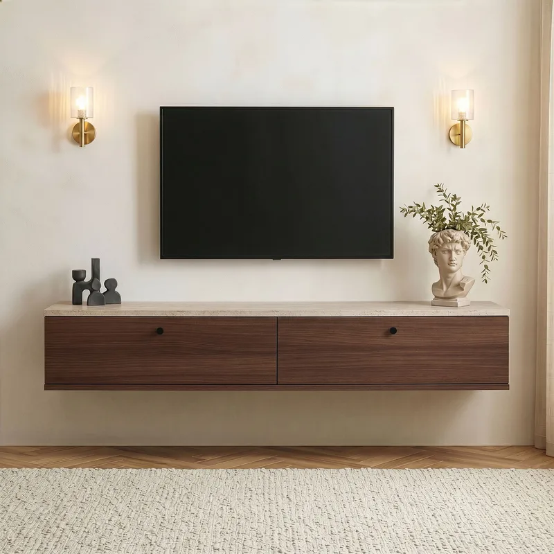TV-taso Nordure Ligne (160 x 25 x 25 cm) Travertiini pähkinäpuu - Travertiini ja pähkinä - Huonekalut - TV- & Mediakalusteet - Tv taso & Mediataso
