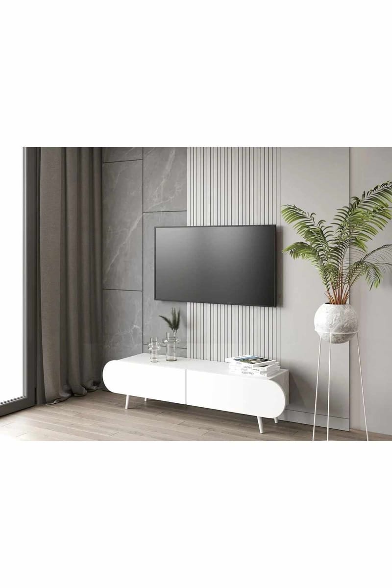 TV-taso Nordure Regulus (160 x 49 x 30 cm) Valkoinen - Valkoinen - Huonekalut - TV- & Mediakalusteet - Tv taso & Mediataso