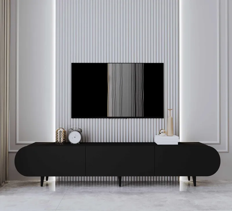 TV-taso Nordure Regulus (180 x 49 x 30 cm) Musta - Musta - Huonekalut - TV- & Mediakalusteet - Tv taso & Mediataso