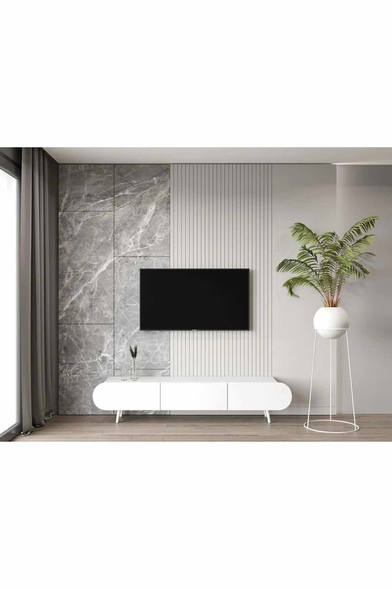 TV-taso Nordure Regulus (180 x 49 x 30 cm) Valkoinen - Valkoinen - Huonekalut - TV- & Mediakalusteet - Tv taso & Mediataso