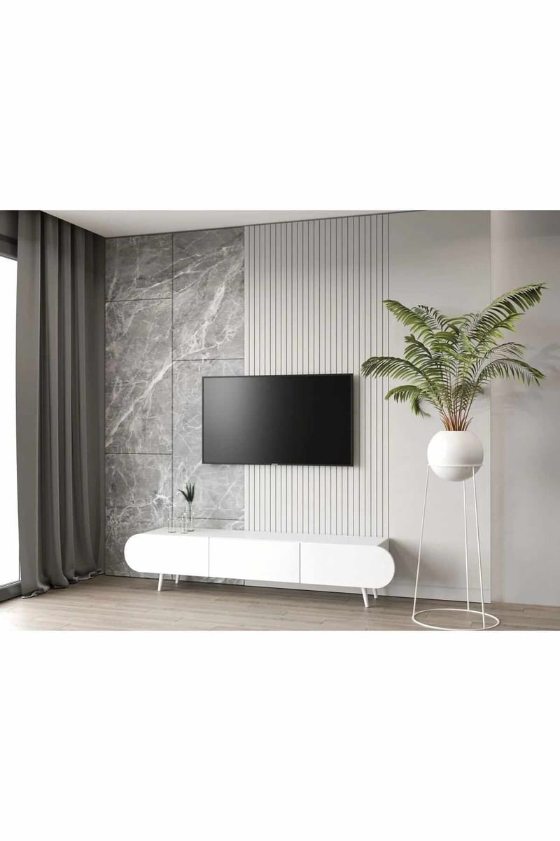 TV-taso Nordure Regulus (180 x 49 x 30 cm) Valkoinen - Valkoinen - Huonekalut - TV- & Mediakalusteet - Tv taso & Mediataso