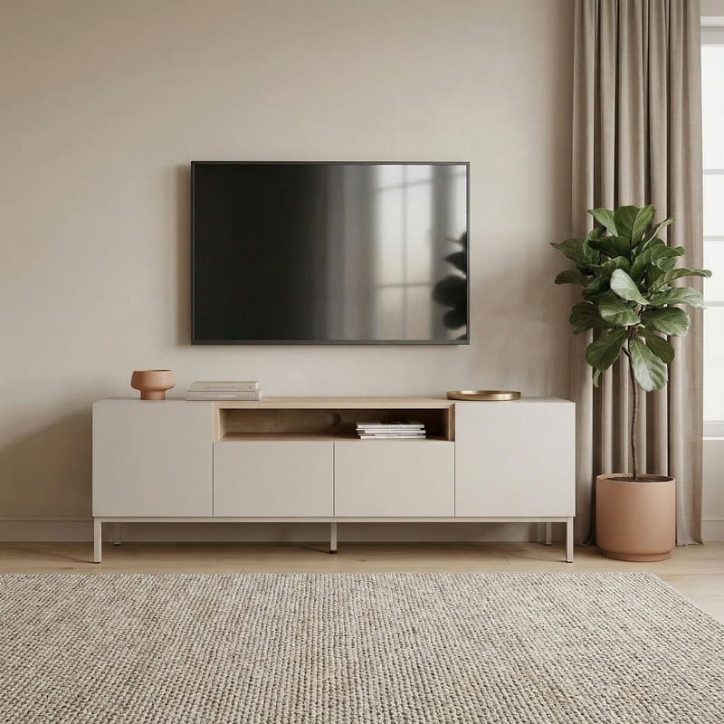 TV-taso Nordure Rivoli (160 x 50 x 35 cm) Hiekkakivi safiiri tammi - Sandstone ja Sapphire Oak - Huonekalut - TV- & Mediakalusteet - Tv taso & Mediataso