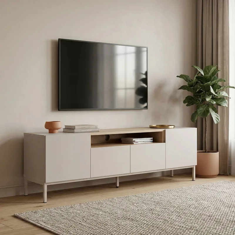 TV-taso Nordure Rivoli (160 x 50 x 35 cm) Hiekkakivi safiiri tammi - Sandstone ja Sapphire Oak - Huonekalut - TV- & Mediakalusteet - Tv taso & Mediataso