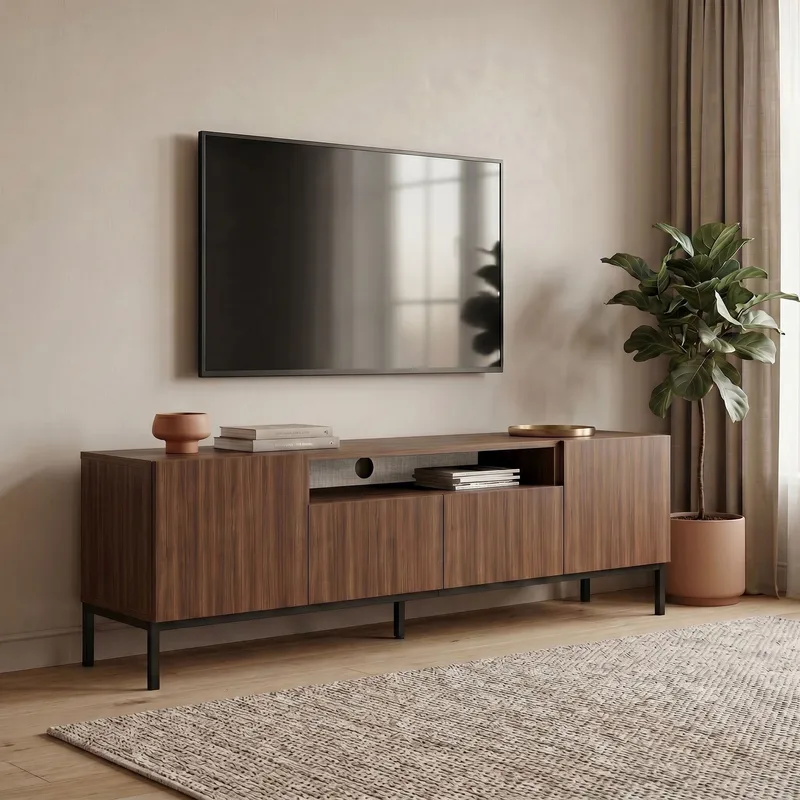 TV-taso Nordure Rivoli (160 x 50 x 35 cm) Milano pähkinä musta - Milano Walnut ja musta - Huonekalut - TV- & Mediakalusteet - Tv taso & Mediataso