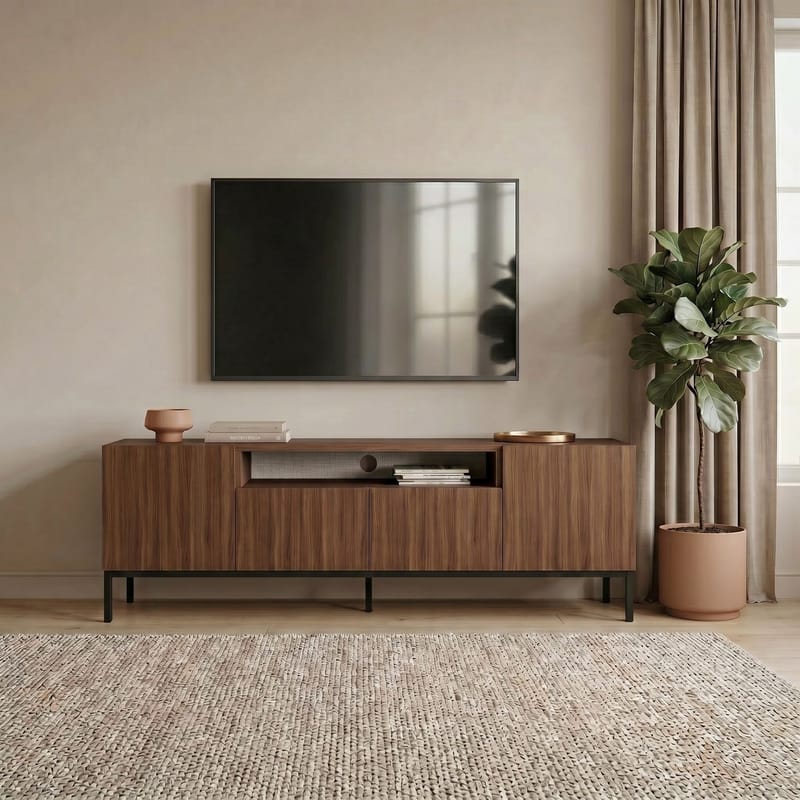 TV-taso Nordure Rivoli (160 x 50 x 35 cm) Milano pähkinä musta - Milano Walnut ja musta - Huonekalut - TV- & Mediakalusteet - Tv taso & Mediataso