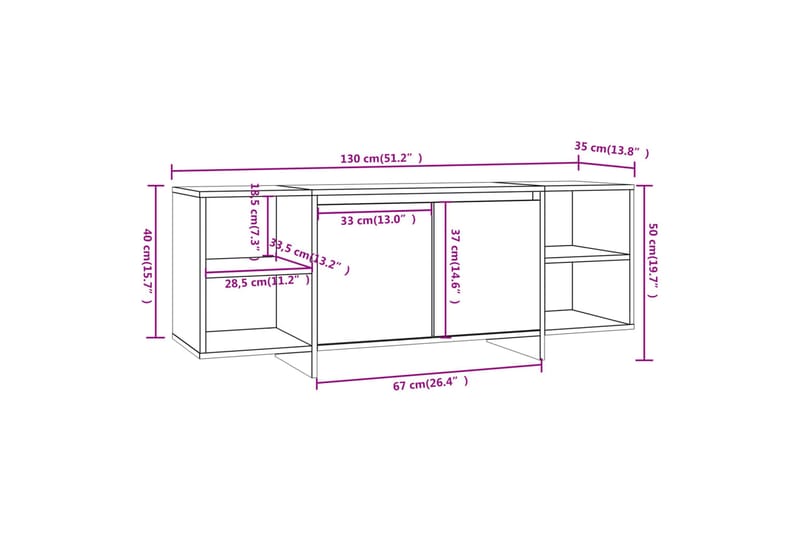 TV-taso ruskea tammi 130x35x50 cm lastulevy - Ruskea - Huonekalut - TV- & Mediakalusteet - Tv taso & Mediataso