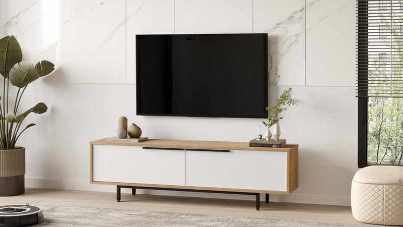 TV-taso Skye Decor Bren (160 x 45,1 x 35,5 cm) Luonnonvalkoinen - Luonnonväri ja valkoinen - Huonekalut - TV- & Mediakalusteet - Tv taso & Mediataso