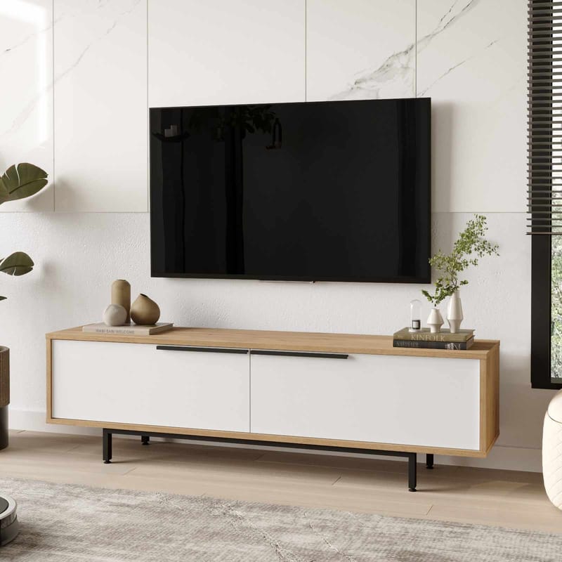TV-taso Skye Decor Bren (160 x 45,1 x 35,5 cm) Luonnonvalkoinen - Luonnonväri ja valkoinen - Huonekalut - TV- & Mediakalusteet - Tv taso & Mediataso
