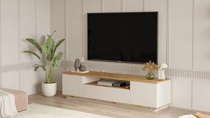 TV-taso Skye Decor Dara (180 x 44,6 x 44,5 cm) Atlantic Pine cashmere - Atlantic Pine ja Cashmere - Huonekalut - TV- & Mediakalusteet - Tv taso & Mediataso
