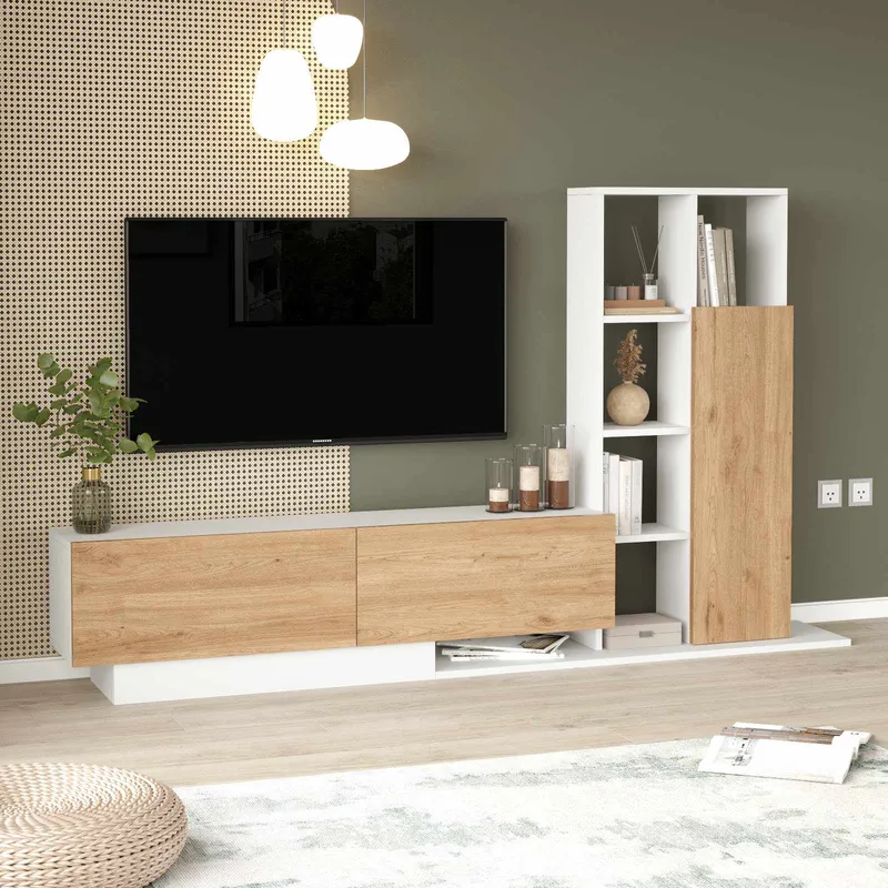 TV-taso Skye Decor Eska (201,2 x 123,6 x 29,5 cm) Luonnonvalkoinen - Luonnonväri ja valkoinen - Huonekalut - TV- & Mediakalusteet - TV-kaappi