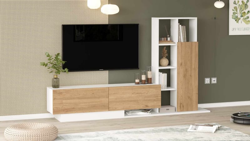 TV-taso Skye Decor Eska (201,2 x 123,6 x 29,5 cm) Luonnonvalkoinen - Luonnonväri ja valkoinen - Huonekalut - TV- & Mediakalusteet - TV-kaappi