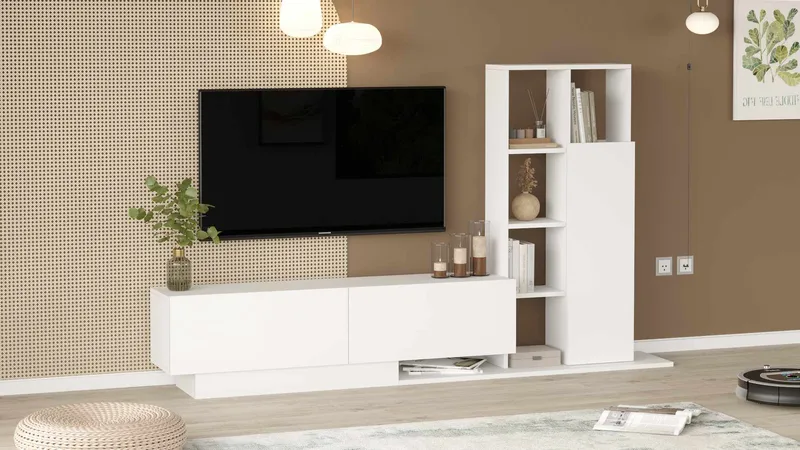 TV-taso Skye Decor Eska (201,2 x 123,6 x 29,5 cm) valkoinen - Valkoinen - Huonekalut - TV- & Mediakalusteet - TV-kaappi