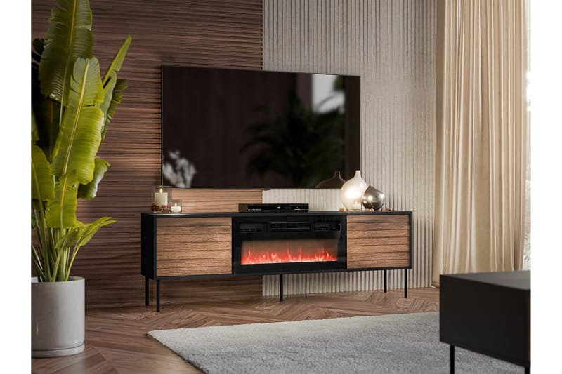 Tv-taso Soublet 180 cm - Musta/Pähkinäpuu - Huonekalut - TV- & Mediakalusteet - Tv taso & Mediataso