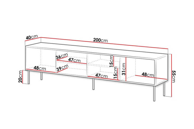 TV-taso Soublet 200 cm - Musta/Pähkinäpuu - Huonekalut - TV- & Mediakalusteet - Tv taso & Mediataso