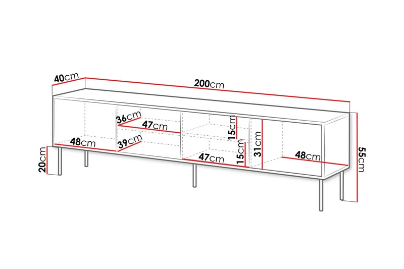TV-taso Soublet 200 cm - Musta/Pähkinäpuu - Huonekalut - TV- & Mediakalusteet - Tv taso & Mediataso