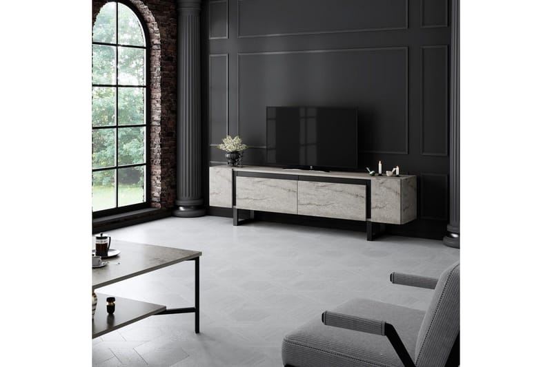 TV-taso Sozi Travertiini / Musta - Travertiini / Musta - Huonekalut - TV- & Mediakalusteet - Tv taso & Mediataso