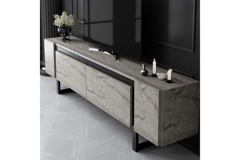 TV-taso Sozi Travertiini / Musta - Travertiini / Musta - Huonekalut - TV- & Mediakalusteet - Tv taso & Mediataso