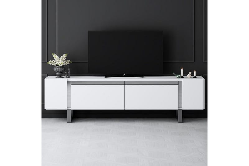 TV-taso Sozi Valkoinen / Hopea - Valkoinen / Hopea - Huonekalut - TV- & Mediakalusteet - Tv taso & Mediataso