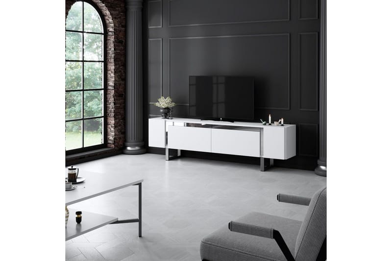 TV-taso Sozi Valkoinen / Hopea - Valkoinen / Hopea - Huonekalut - TV- & Mediakalusteet - Tv taso & Mediataso