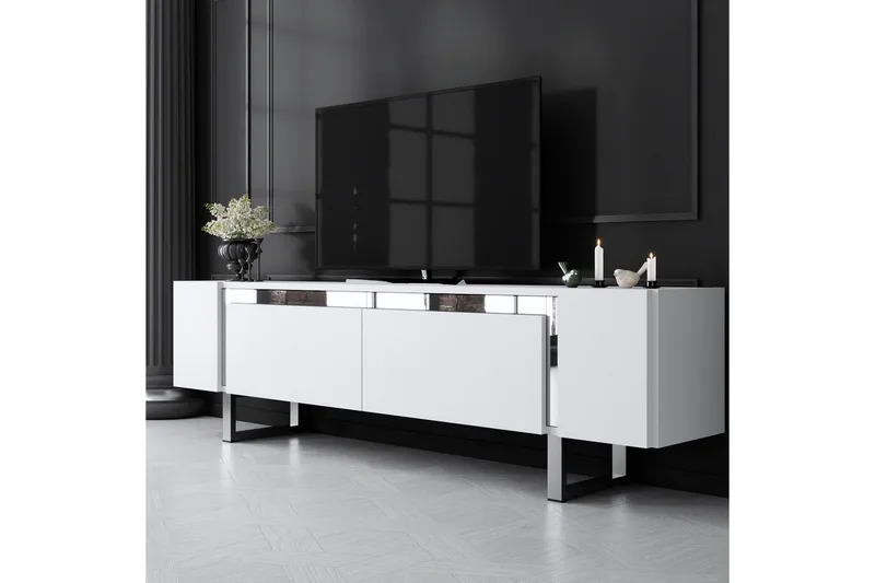 TV-taso Sozi Valkoinen / Hopea - Valkoinen / Hopea - Huonekalut - TV- & Mediakalusteet - Tv taso & Mediataso