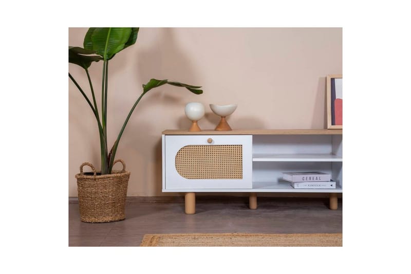 TV-taso Terra Valkoinen / Tammi - Keskisävyinen puu/Valkoinen - Huonekalut - TV- & Mediakalusteet - Tv taso & Mediataso