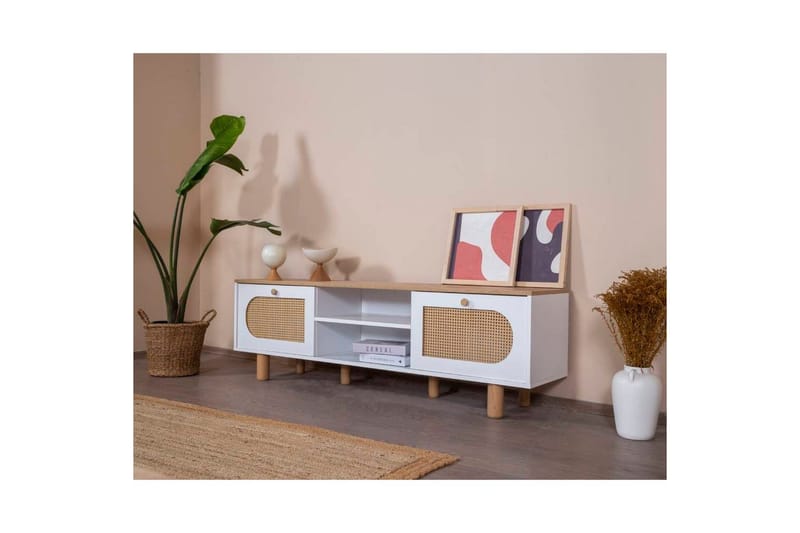 TV-taso Terra Valkoinen / Tammi - Keskisävyinen puu/Valkoinen - Huonekalut - TV- & Mediakalusteet - Tv taso & Mediataso