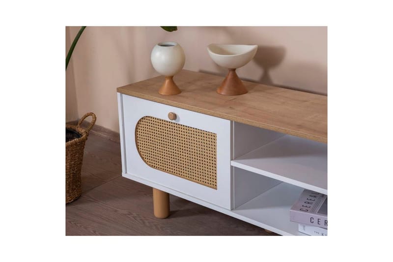 TV-taso Terra Valkoinen / Tammi - Keskisävyinen puu/Valkoinen - Huonekalut - TV- & Mediakalusteet - Tv taso & Mediataso