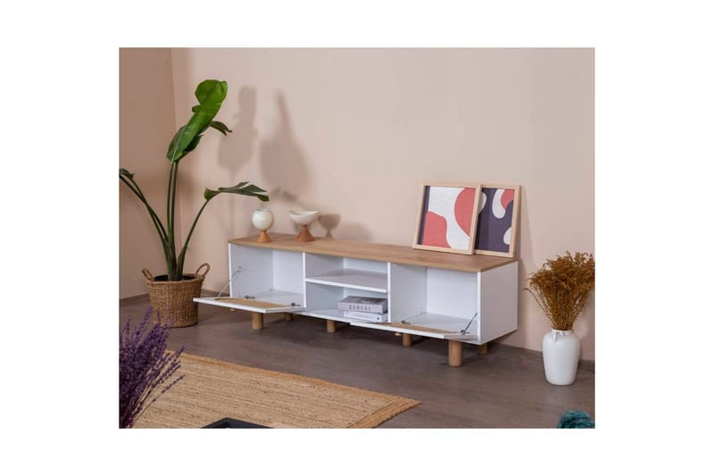 TV-taso Terra Valkoinen / Tammi - Keskisävyinen puu/Valkoinen - Huonekalut - TV- & Mediakalusteet - Tv taso & Mediataso