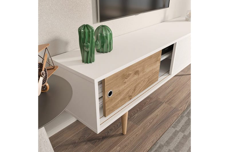TV-taso Ticoman Valkoinen / Pähkinäpuu - Valkoinen / Pähkinäpuu - Huonekalut - TV- & Mediakalusteet - Tv taso & Mediataso