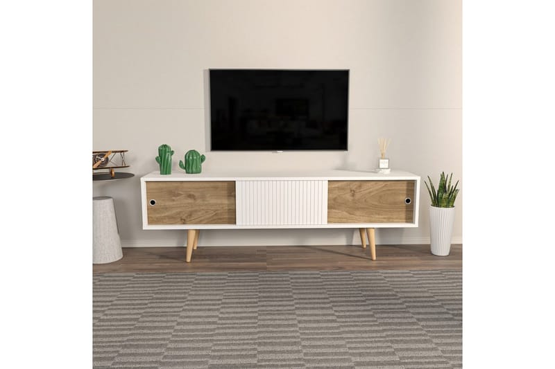 TV-taso Ticoman Valkoinen / Pähkinäpuu - Valkoinen / Pähkinäpuu - Huonekalut - TV- & Mediakalusteet - Tv taso & Mediataso