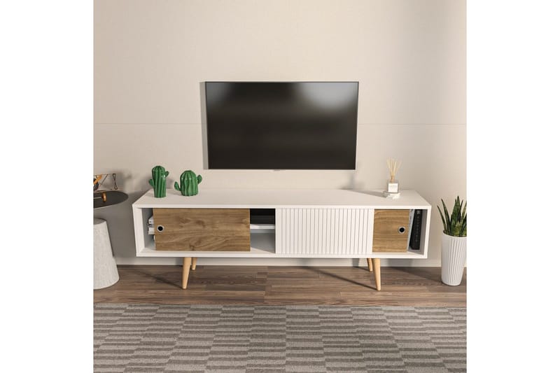 TV-taso Ticoman Valkoinen / Pähkinäpuu - Valkoinen / Pähkinäpuu - Huonekalut - TV- & Mediakalusteet - Tv taso & Mediataso