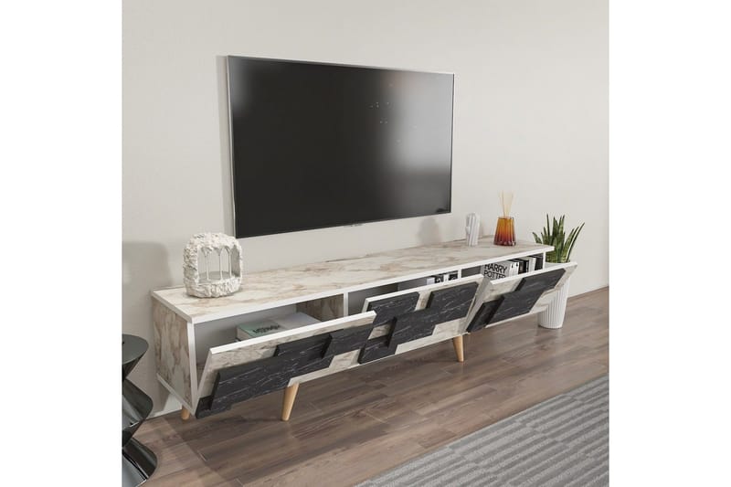 TV-taso Ticomannd Valkoinen / Marmori - Valkoinen / Marmori - Huonekalut - TV- & Mediakalusteet - Tv taso & Mediataso