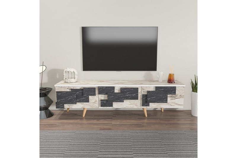 TV-taso Ticomannd Valkoinen / Marmori - Valkoinen / Marmori - Huonekalut - TV- & Mediakalusteet - Tv taso & Mediataso