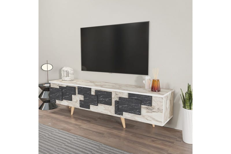TV-taso Ticomannd Valkoinen / Marmori - Valkoinen / Marmori - Huonekalut - TV- & Mediakalusteet - Tv taso & Mediataso