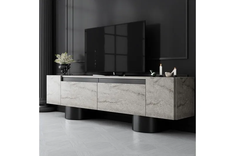 TV-taso Travertiini / Musta - Travertiini / Musta - Huonekalut - TV- & Mediakalusteet - Tv taso & Mediataso