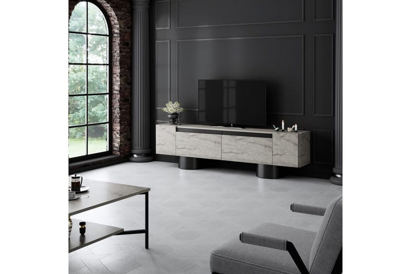 TV-taso Travertiini / Musta - Travertiini / Musta - Huonekalut - TV- & Mediakalusteet - Tv taso & Mediataso