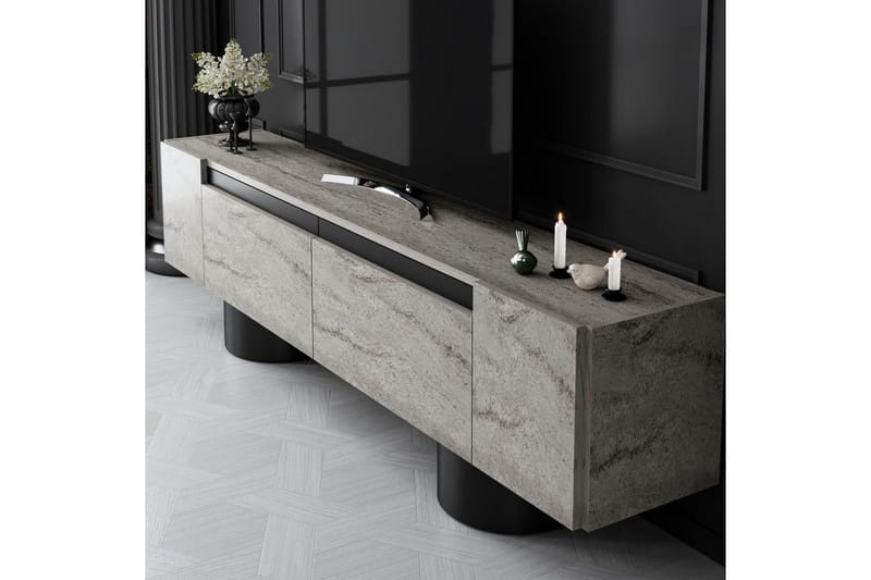 TV-taso Travertiini / Musta - Travertiini / Musta - Huonekalut - TV- & Mediakalusteet - Tv taso & Mediataso