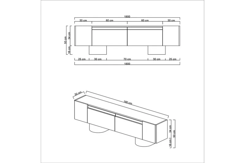 TV-taso Travertiini / Musta - Travertiini / Musta - Huonekalut - TV- & Mediakalusteet - Tv taso & Mediataso