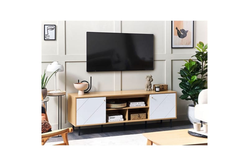 TV-taso Palmer Vaalea puu, valkoinen - Vaalea puu, valkoinen - Huonekalut - TV- & Mediakalusteet - Tv taso & Mediataso