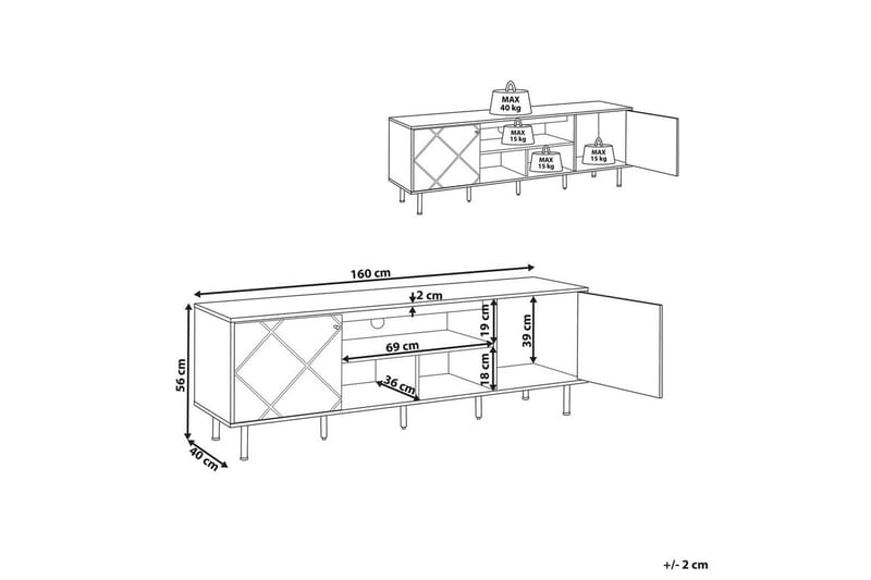 TV-taso Palmer Vaalea puu, valkoinen - Vaalea puu, valkoinen - Huonekalut - TV- & Mediakalusteet - Tv taso & Mediataso