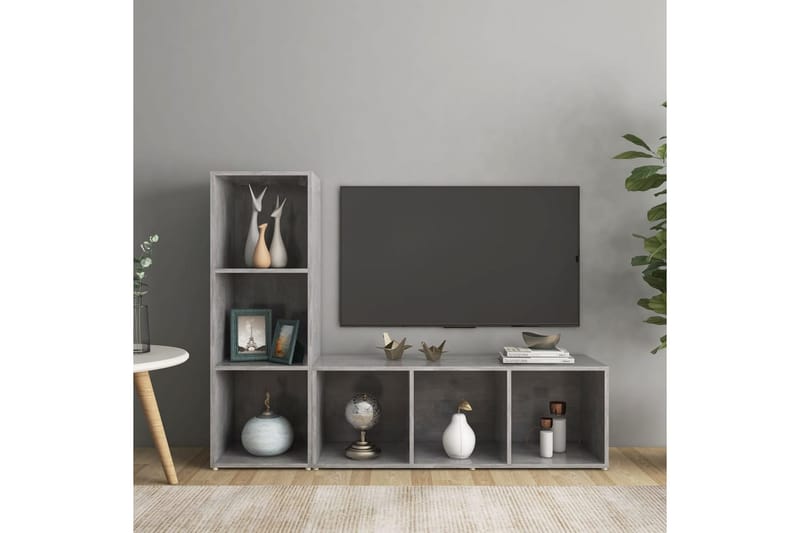 TV-tasot 2 kpl betoninharmaa 107x35x37 cm lastulevy - Harmaa - Huonekalut - TV- & Mediakalusteet - TV-kaappi