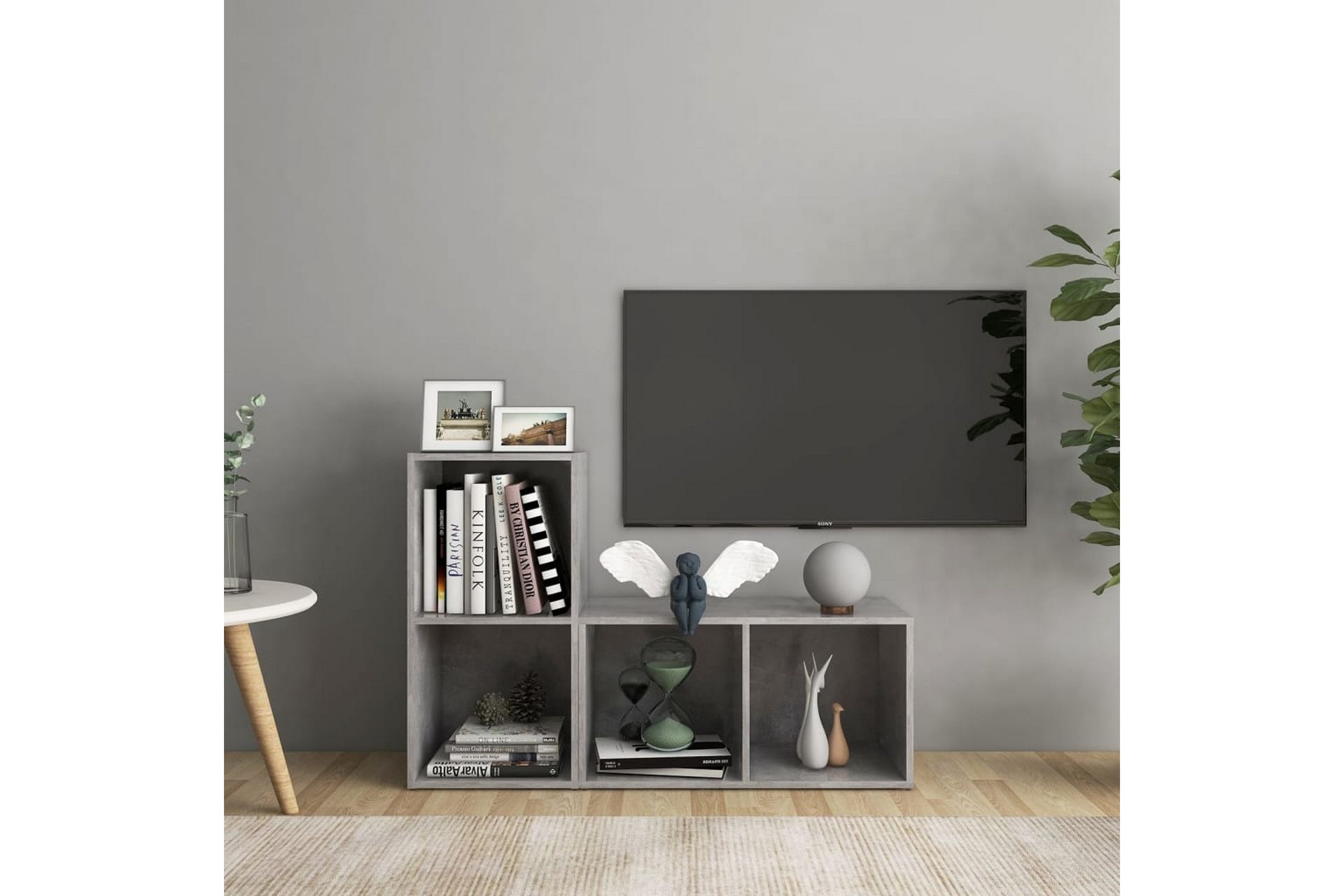TV-tasot 2 kpl betoninharmaa 72x35x36,5 cm lastulevy - Harmaa - Huonekalut - TV- & Mediakalusteet - TV-kaappi
