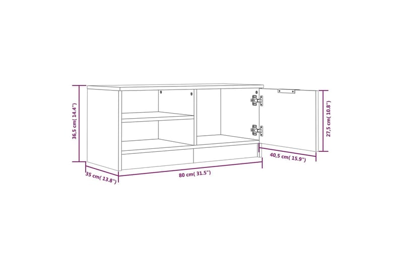 TV-tasot 2 kpl betoninharmaa 80x35x36,5 cm tekninen puu - Harmaa - Tv taso & Mediataso