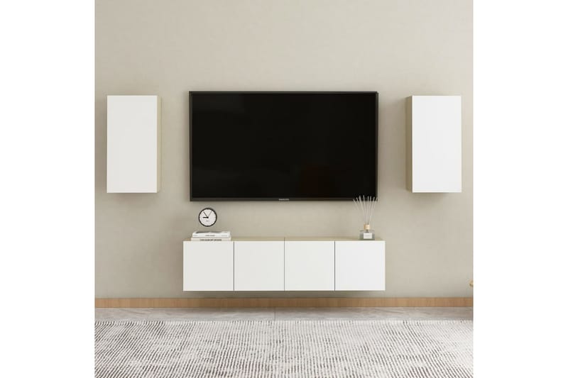 TV-tasot 2 kpl valkoinen ja Sonoma-tammi 30,5x30x60 cm - Huonekalut - TV- & Mediakalusteet - Tv taso & Mediataso