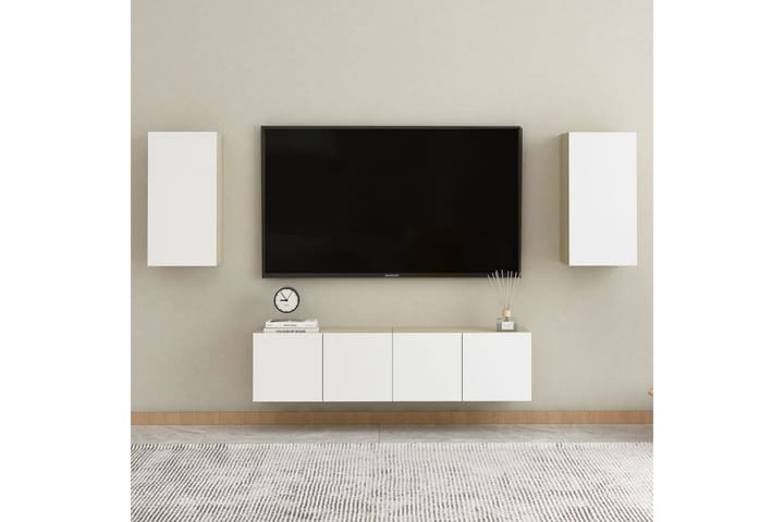 TV-tasot 2 kpl valkoinen ja Sonoma-tammi 30,5x30x60 cm - Tv taso & Mediataso